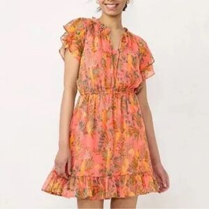 LC LAUREN CONRAD Bahia Birds Ruffle Sleeve Dress